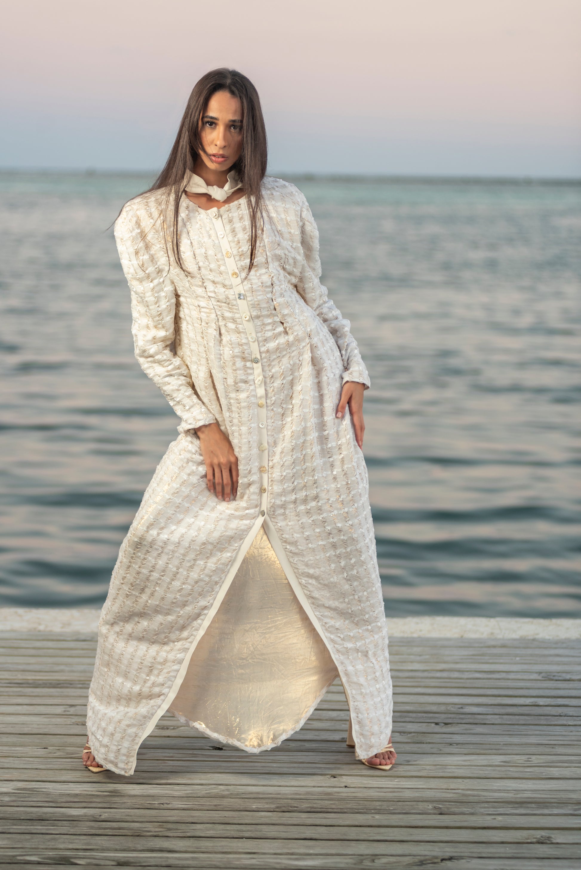 Golden Cream Long Sleeve Gown