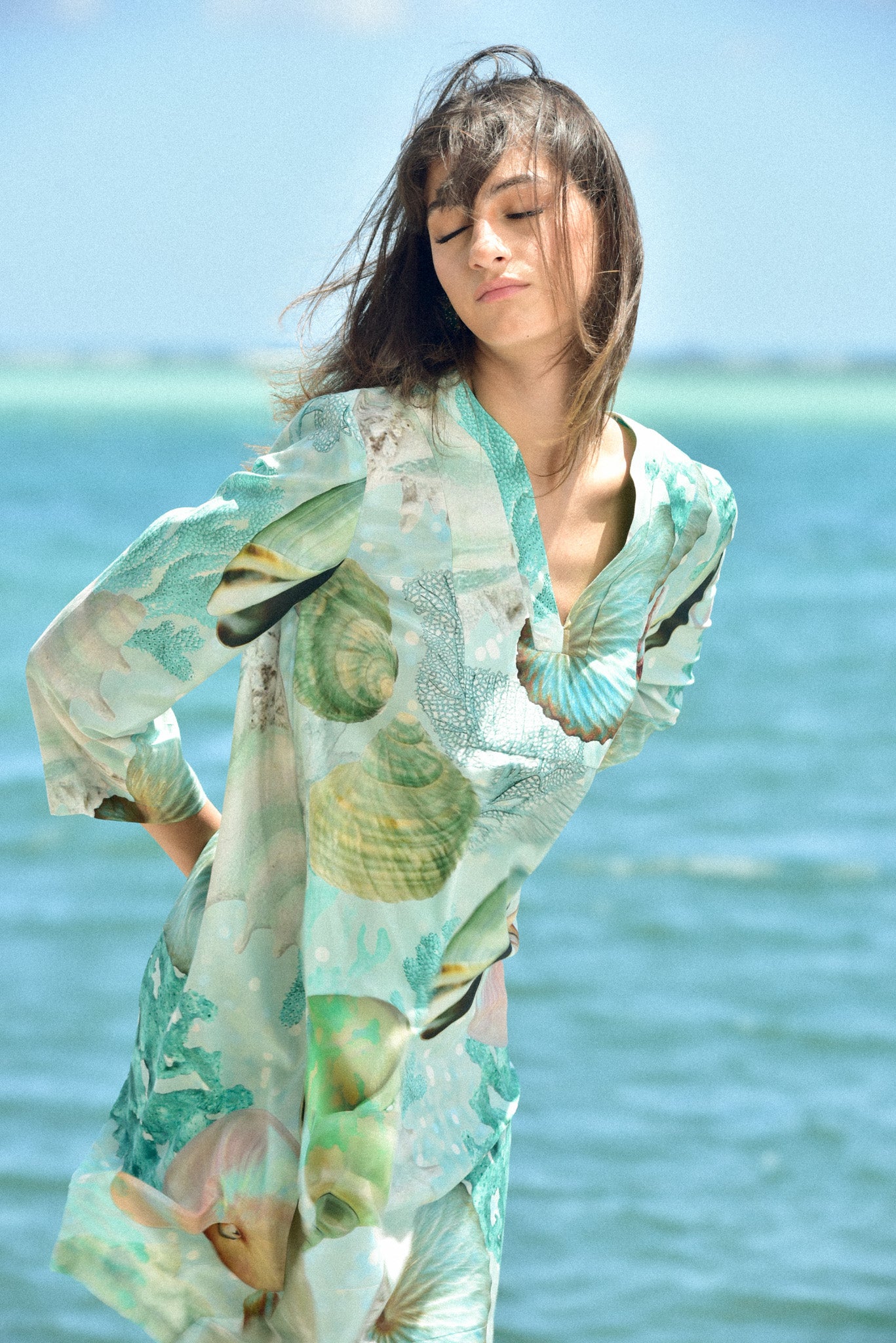 Short Silk Cotton Seafoam Caftan by hols.e