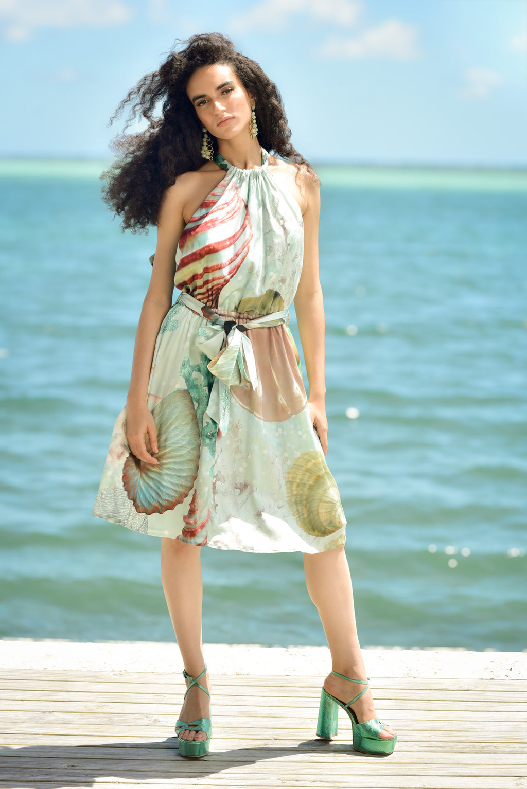 Silk Halter Seafoam Coral Dress by hols.e
