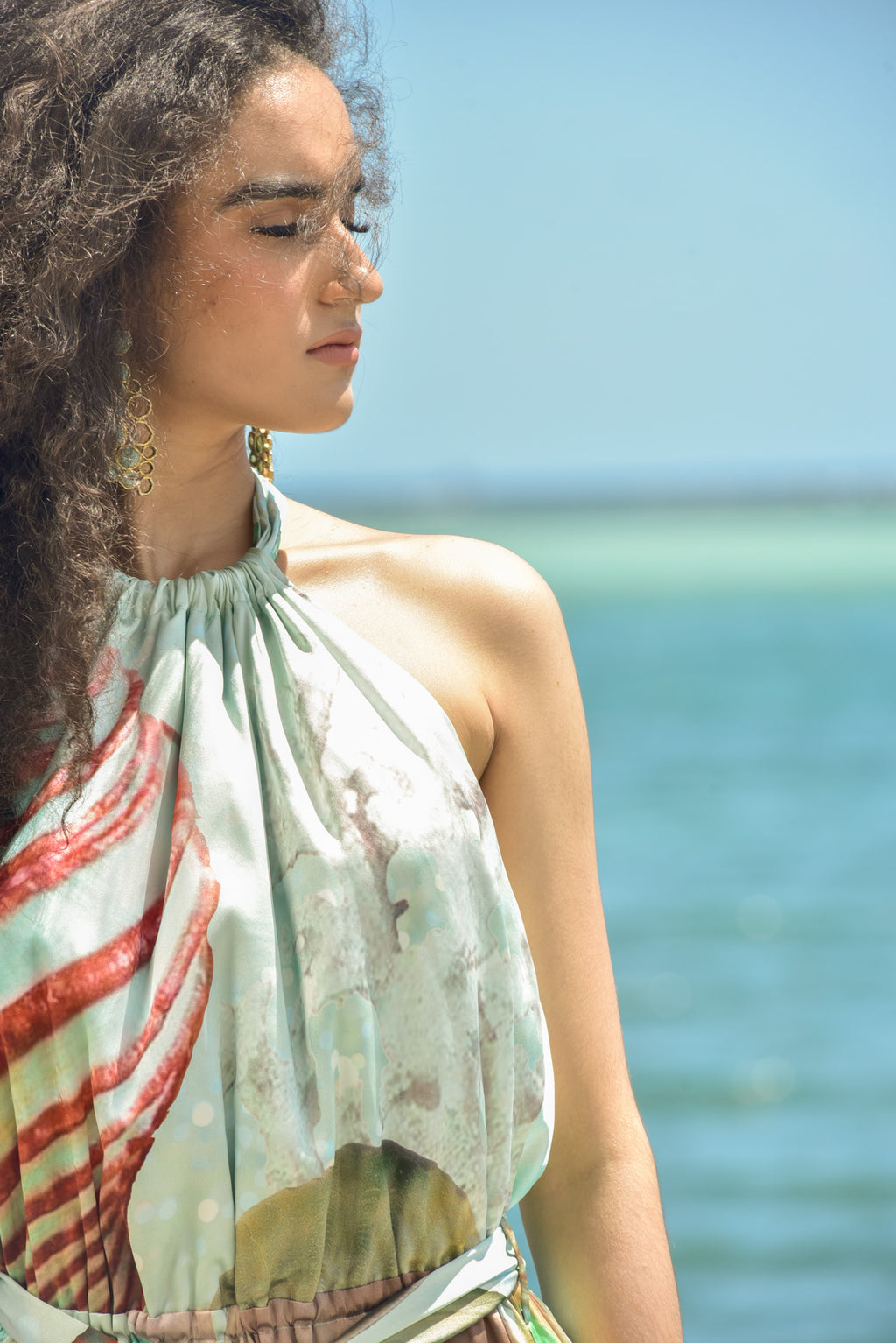 Silk Halter Seafoam Coral Dress by hols.e