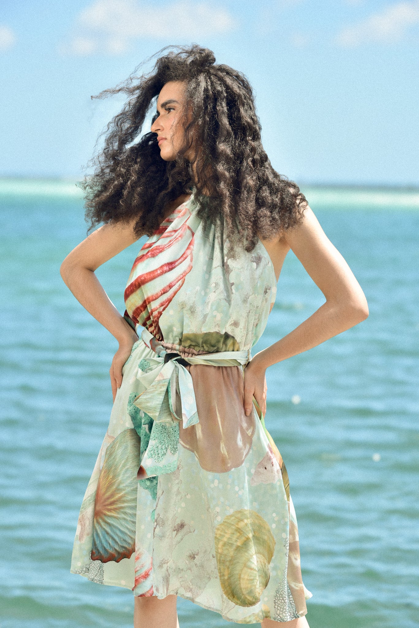 Silk Halter Seafoam Coral Dress by hols.e