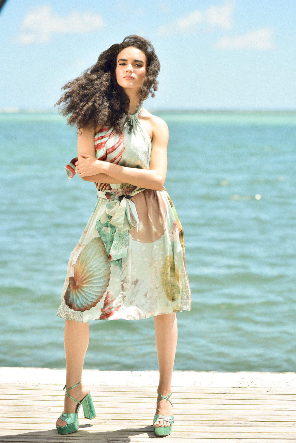 Silk Halter Seafoam Coral Dress by hols.e