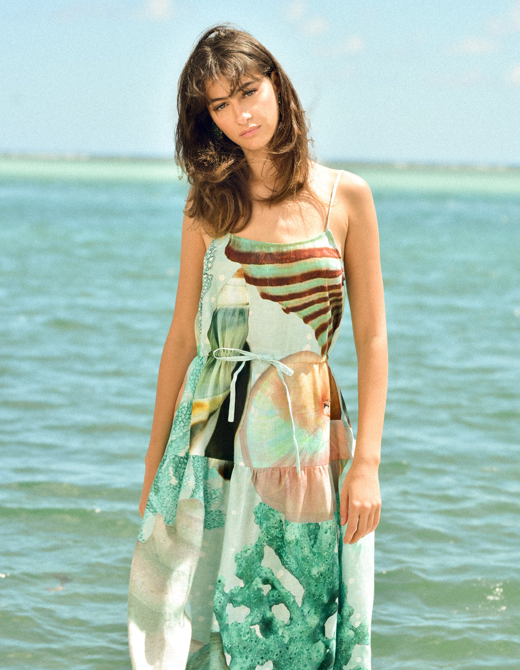 Strappy Seafoam Linen Coral Dress by hols.e