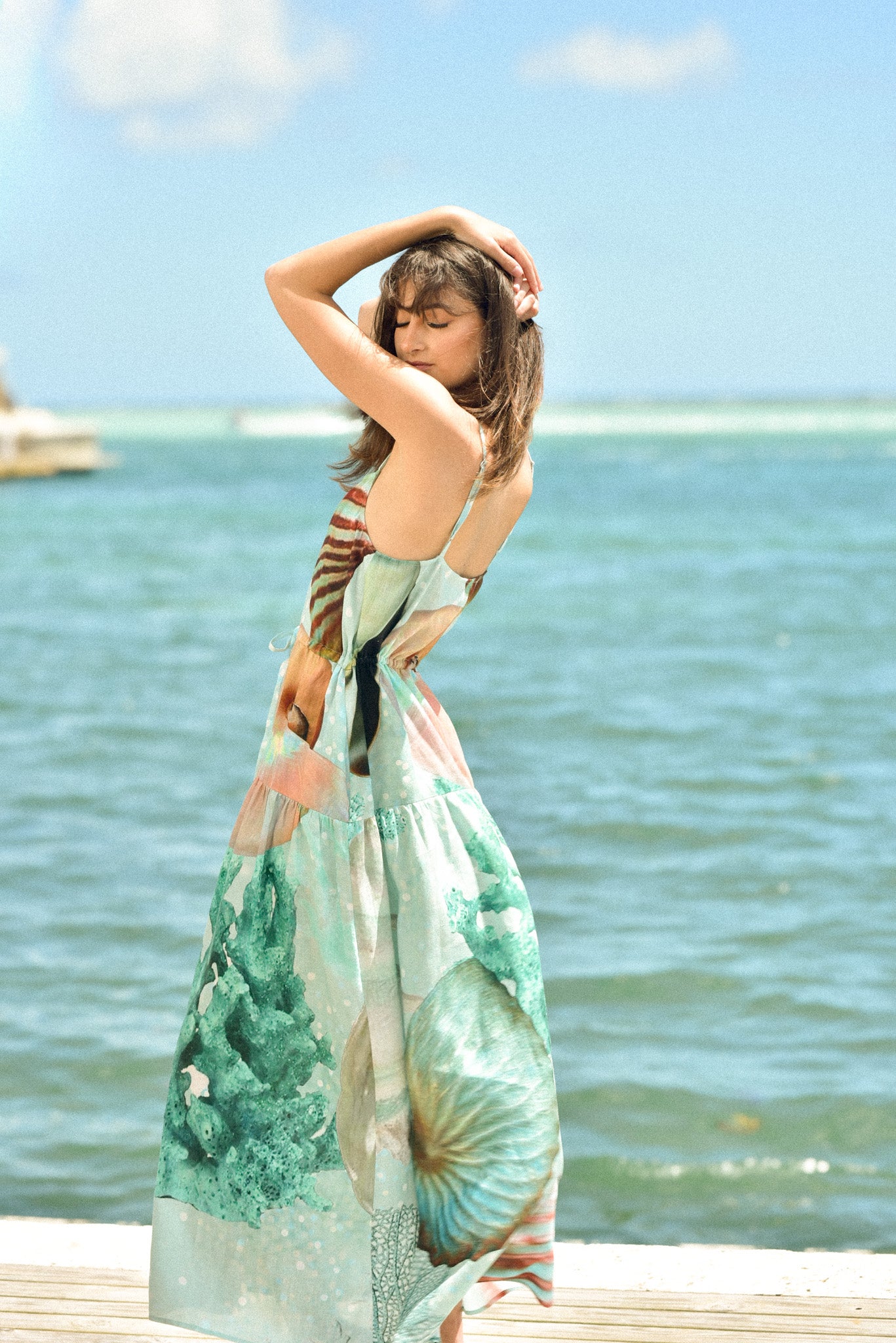 Strappy Seafoam Linen Coral Dress by hols.e