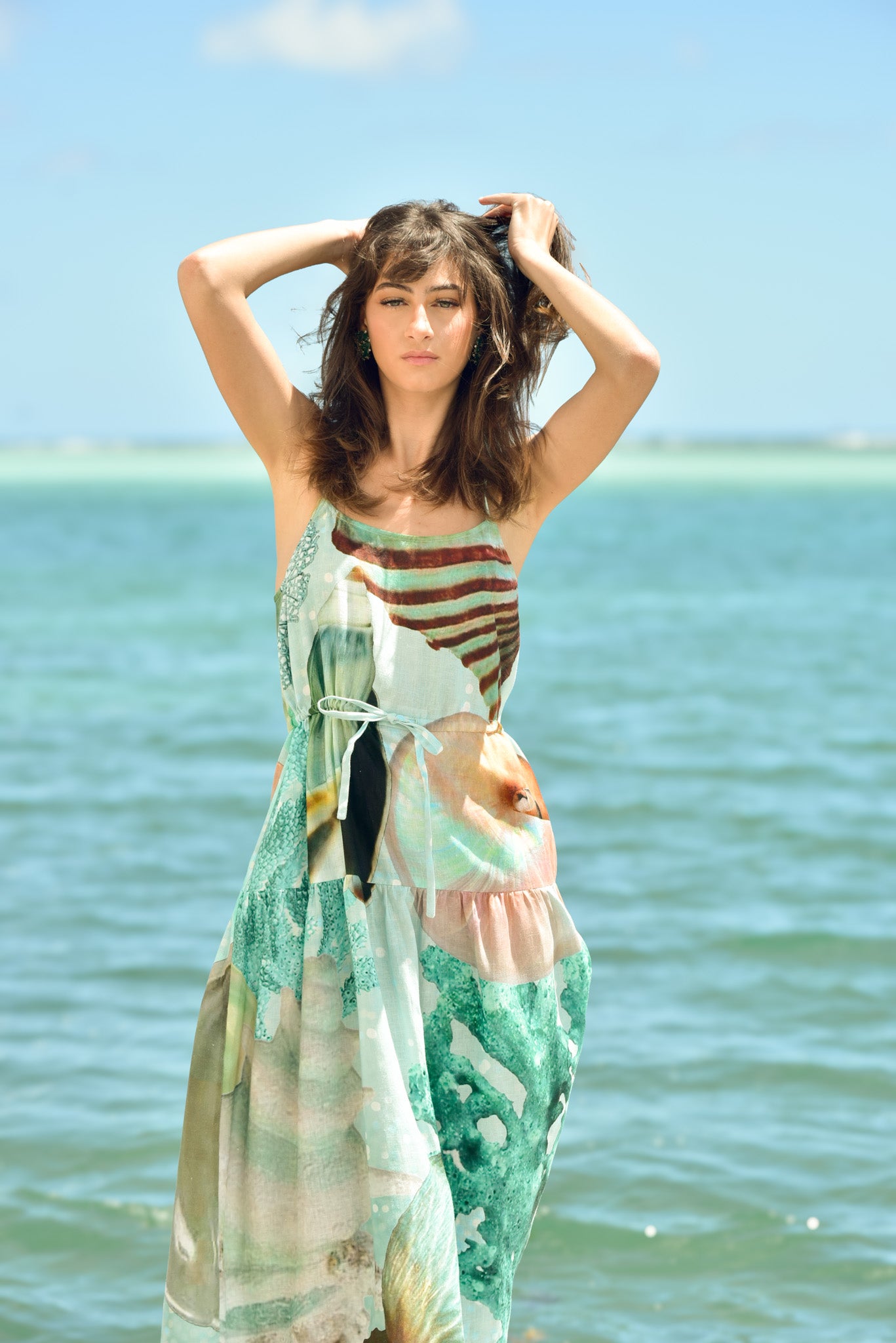 Strappy Seafoam Linen Coral Dress by hols.e