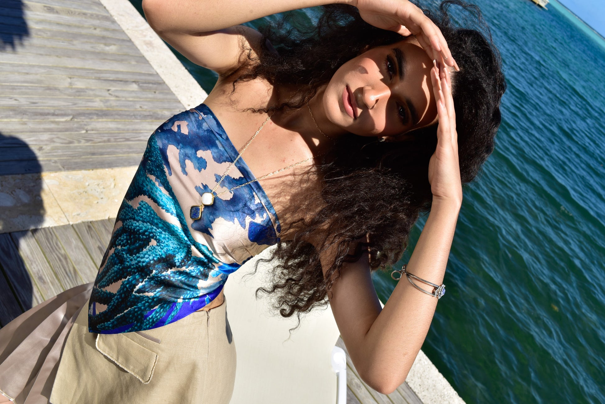Foulard Silk Scarf in Minuit Blue Corals by hols.e