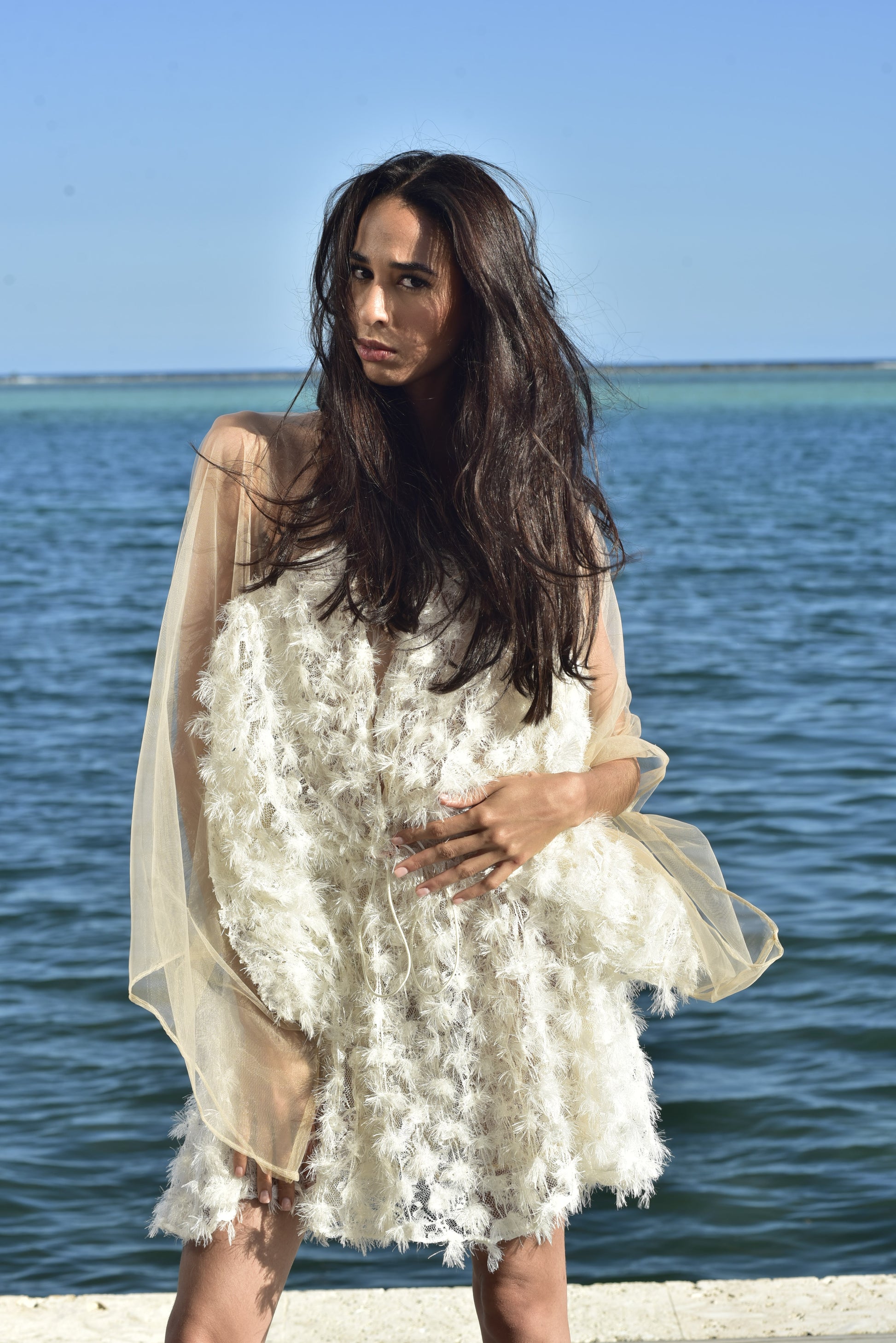 White Short Feather Caftan