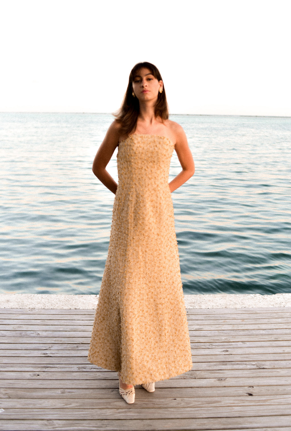 Golden Tweed Strapless Dress by hols.e