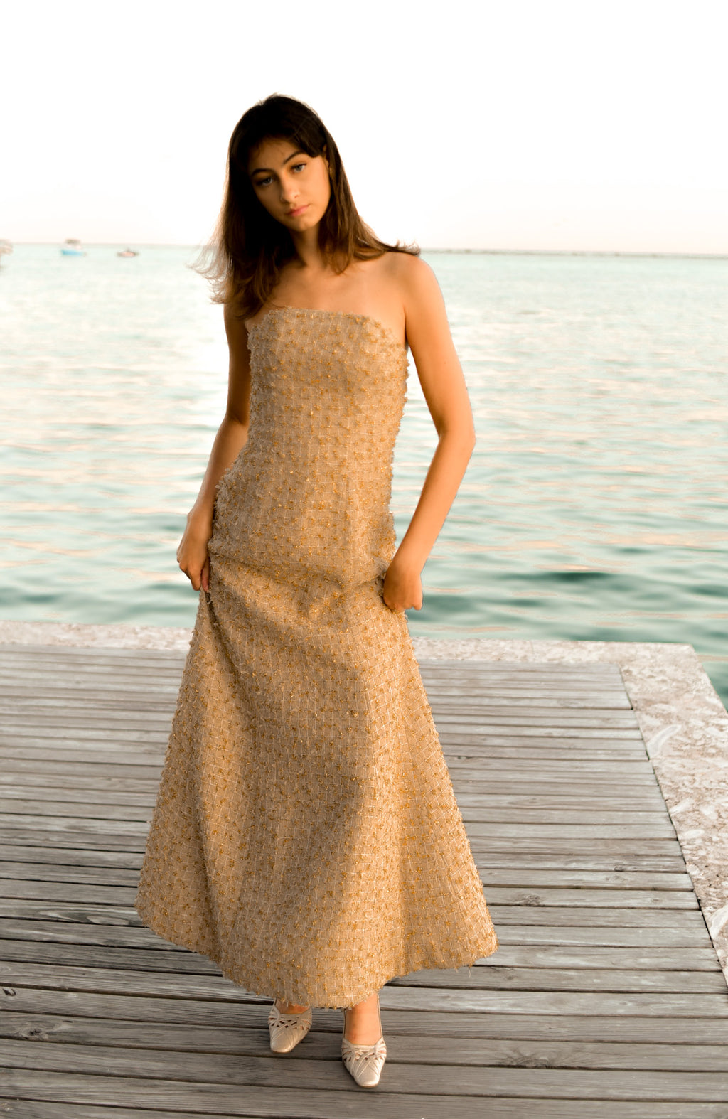 Golden Tweed Strapless Dress by hols.e