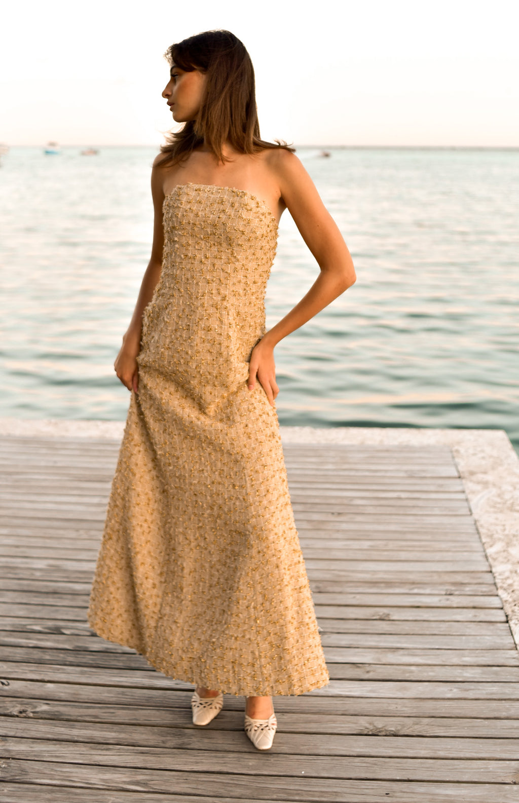 Golden Tweed Strapless Dress by hols.e