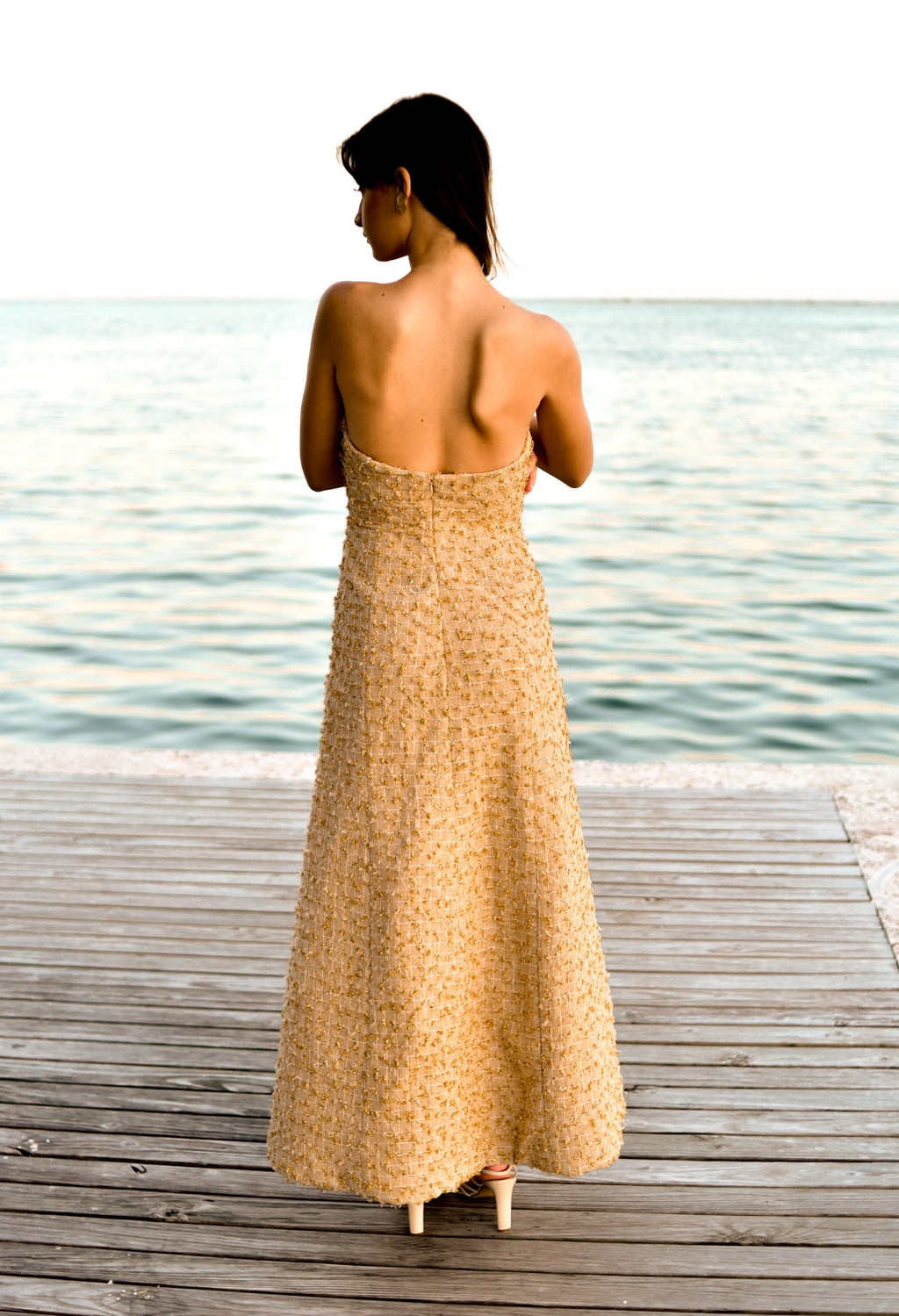 Golden Tweed Strapless Dress by hols.e