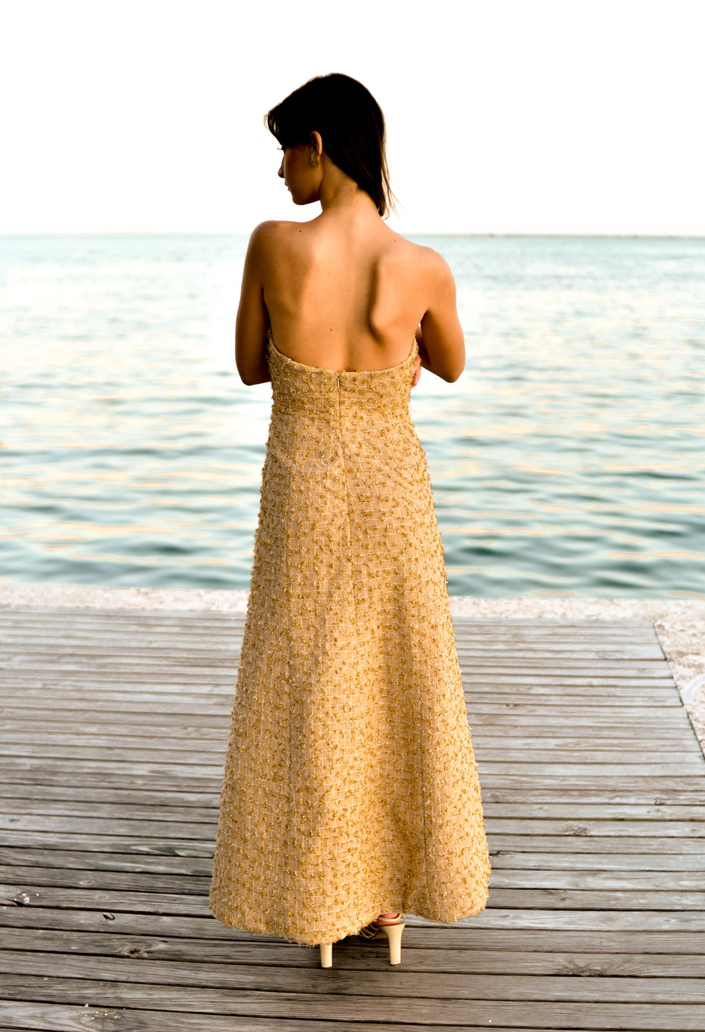 Golden Tweed Strapless Dress by hols.e