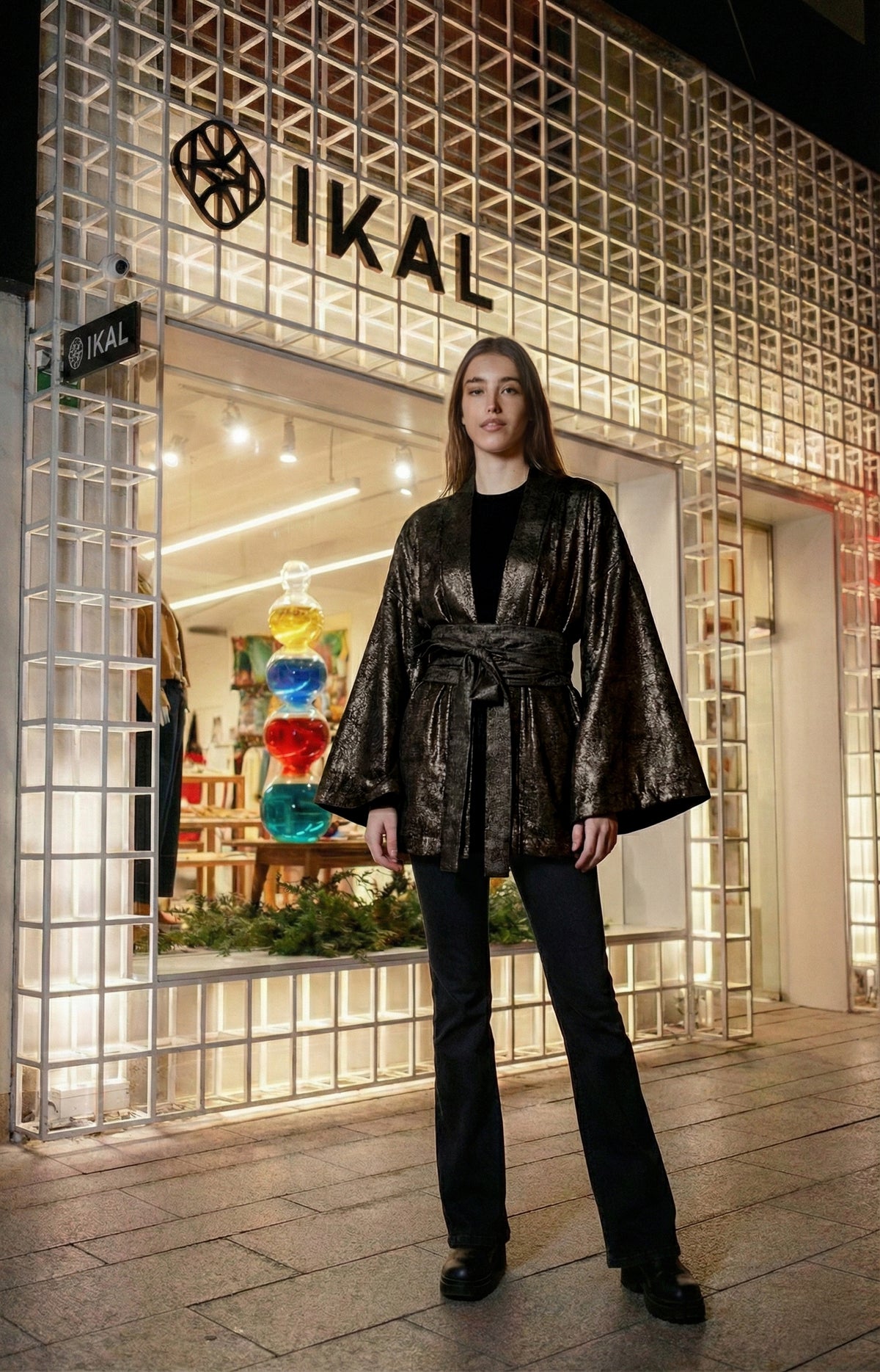 Black Metallic Kimono Top by hols.e