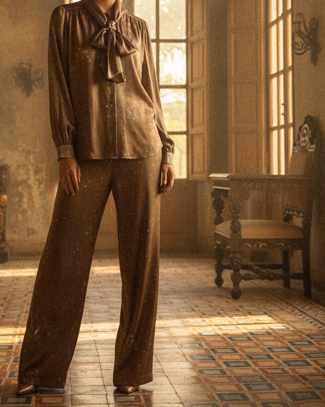 Festive Brown Bow Blouse