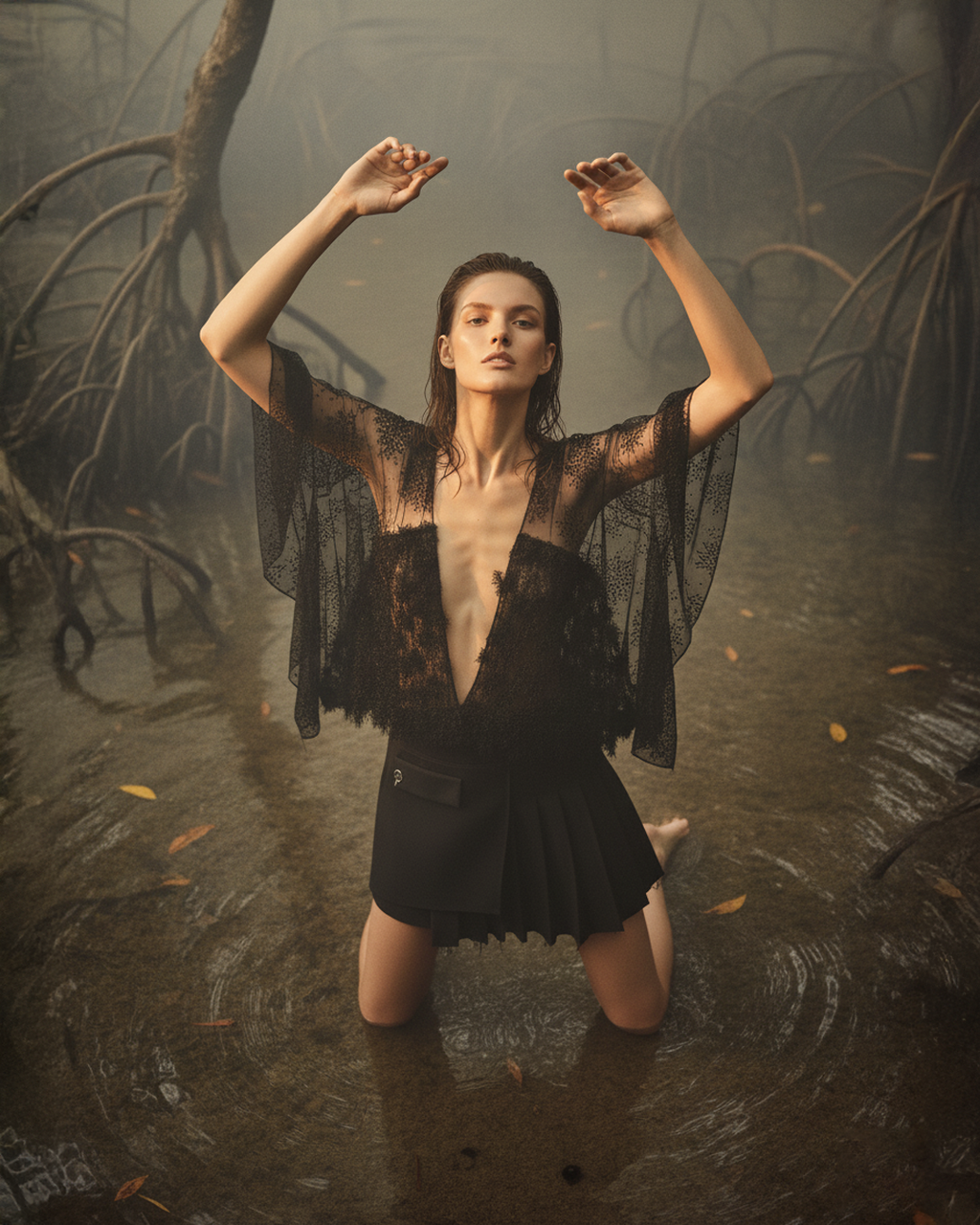 Black Feather Caftan Top