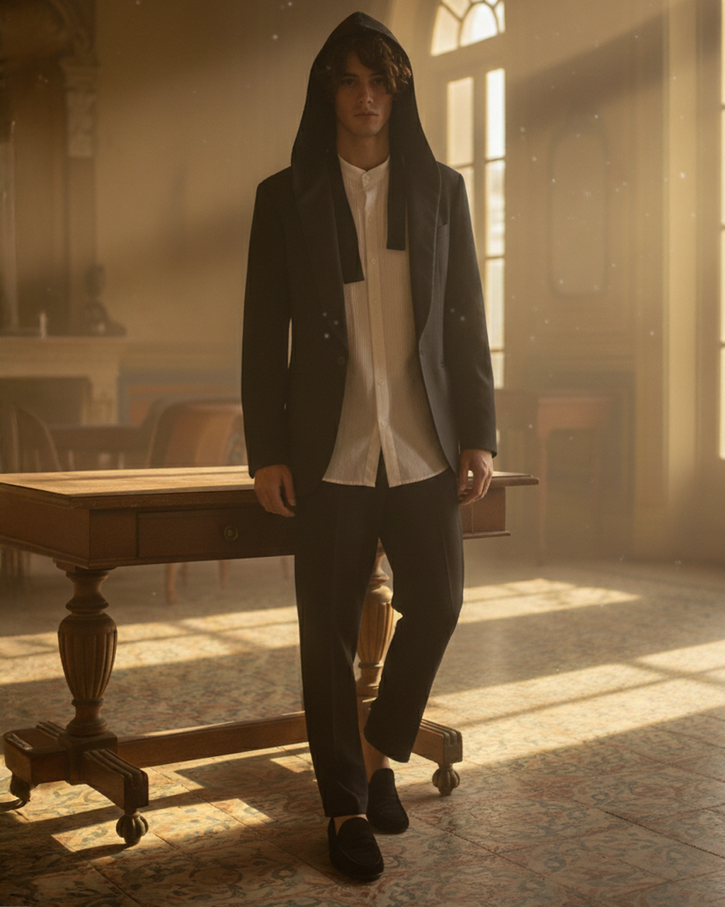 Black Watson Tux Linen Hoodie