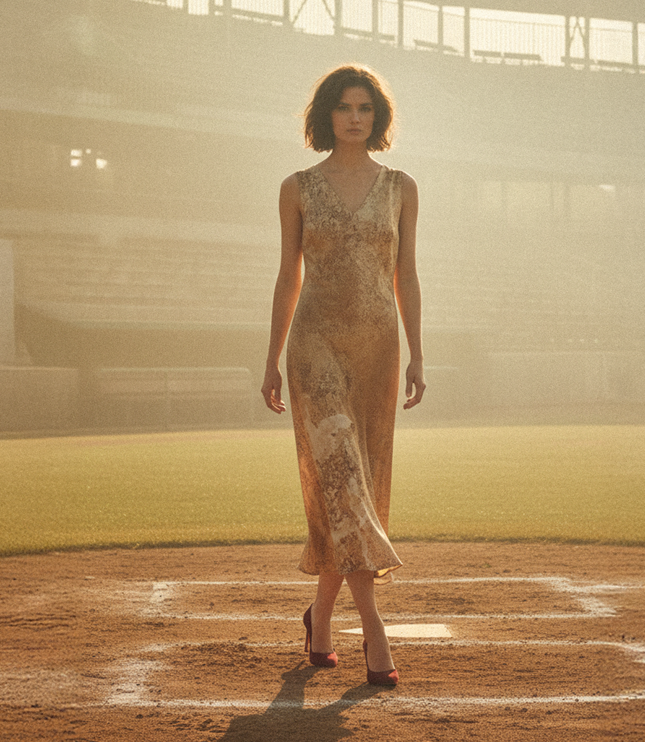 Gold Palm Sleeveless Silk Charmeuse Dress