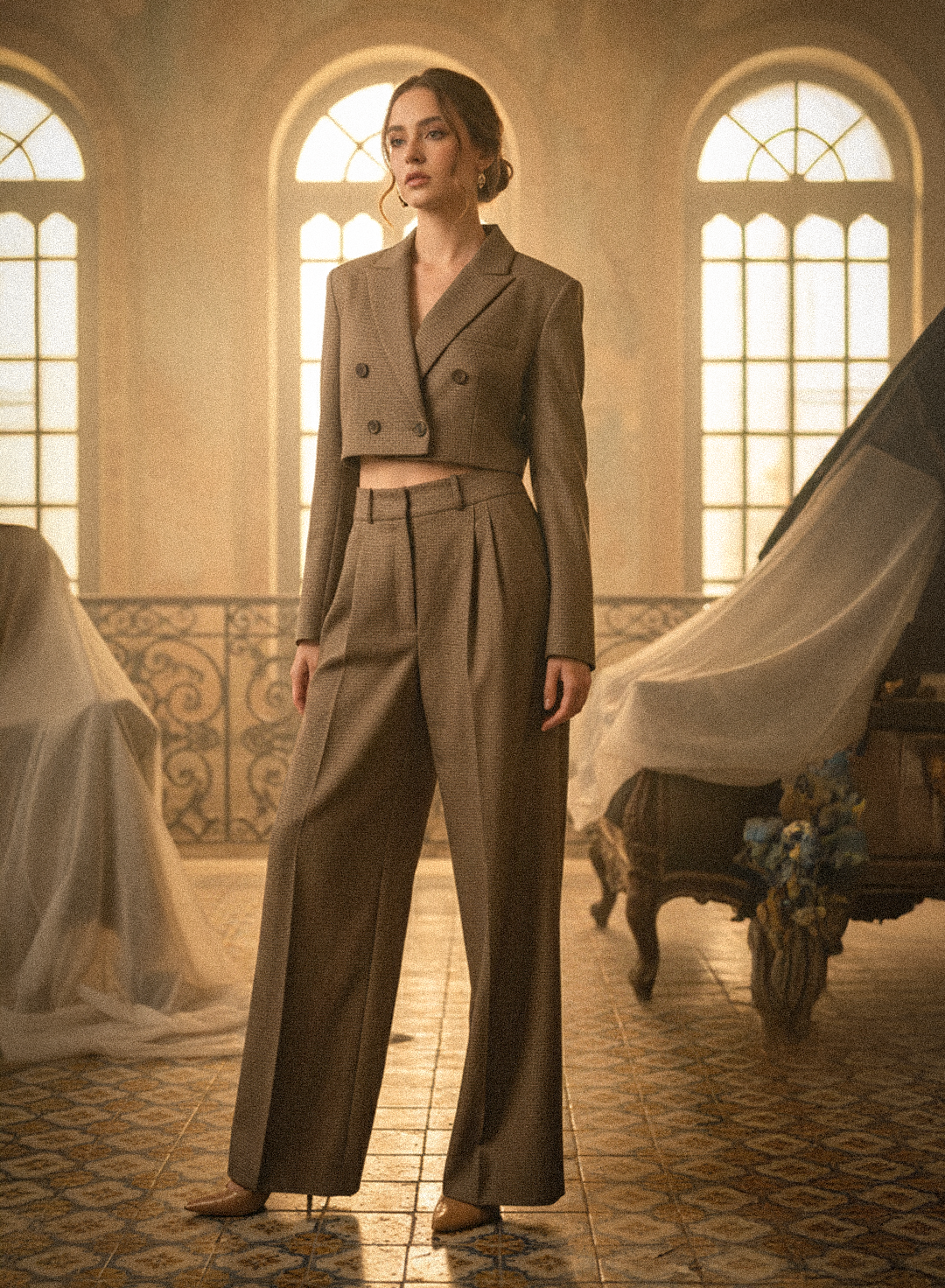 Houndstooth Pleated Pants