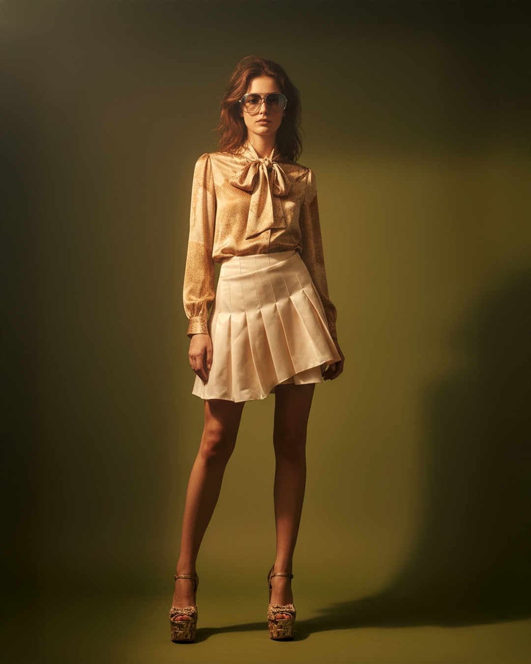 Abstract Gold Painting Bow Blouse