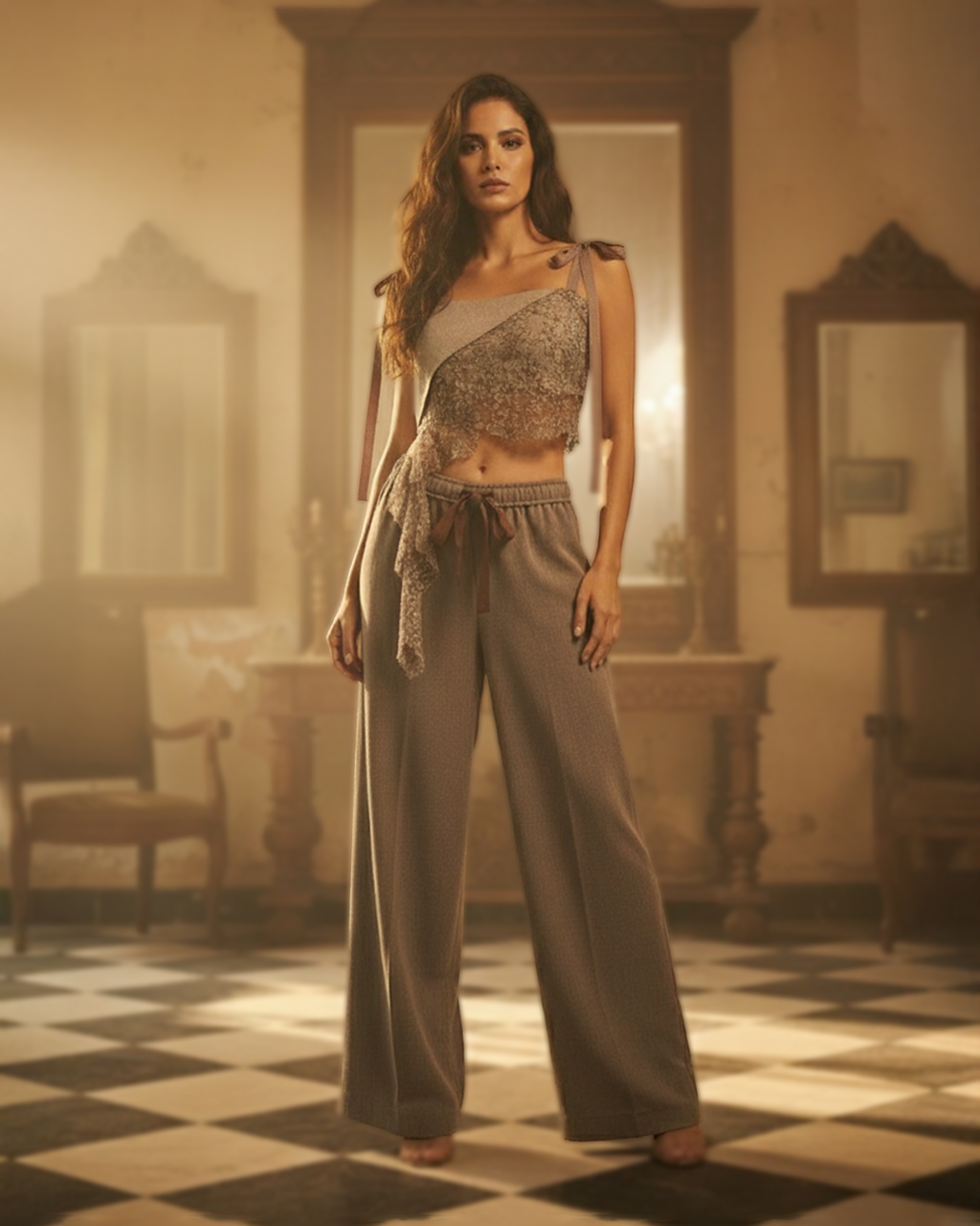 Duality Taupe Chantilly Crop Top