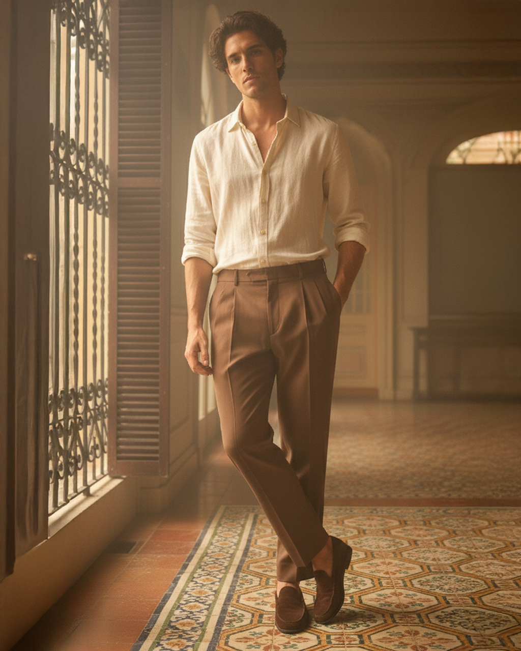 Brown Pleated Pants