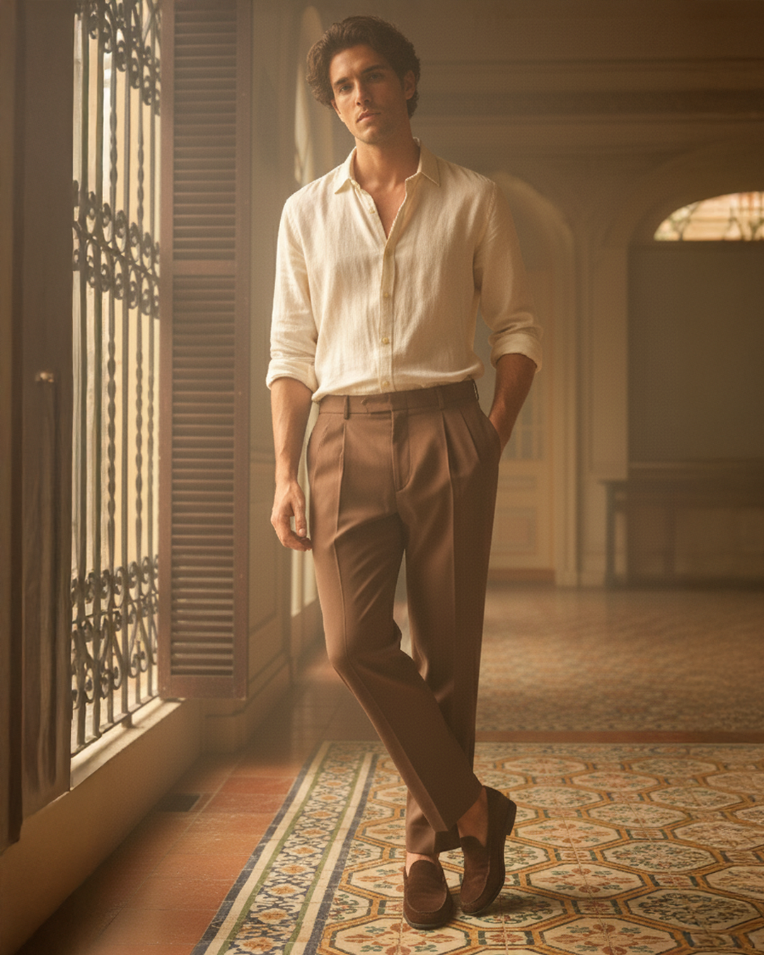 Brown Pleated Pants