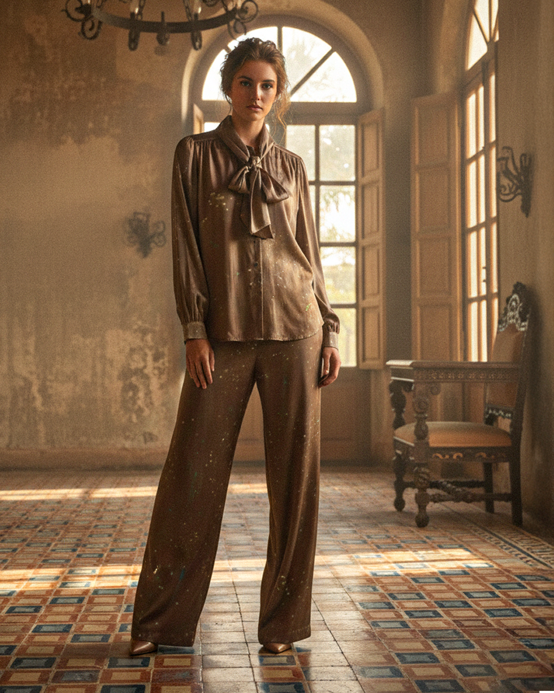 Festive Brown Bow Blouse