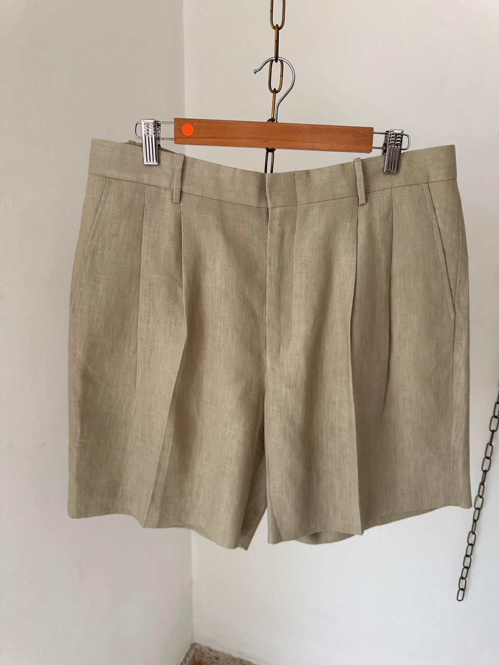 Light Olive Green Pleated Shorts by hols.e