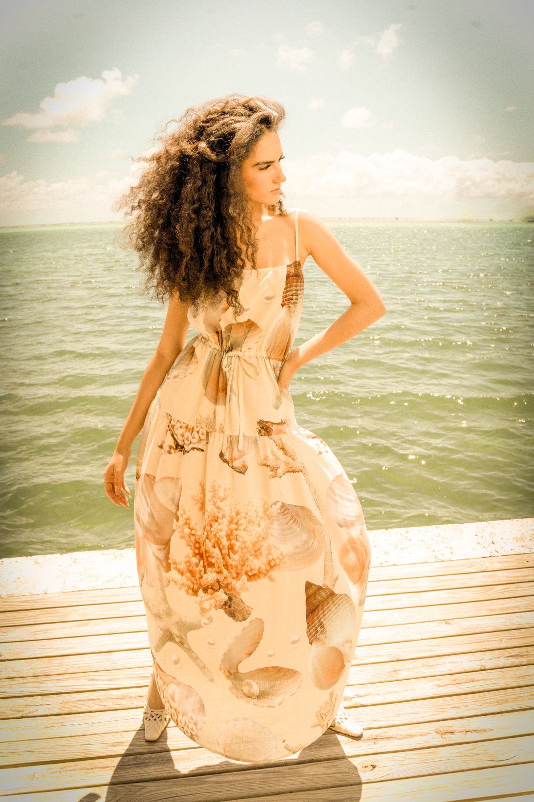 Cream Corals Strappy Peasant Dress