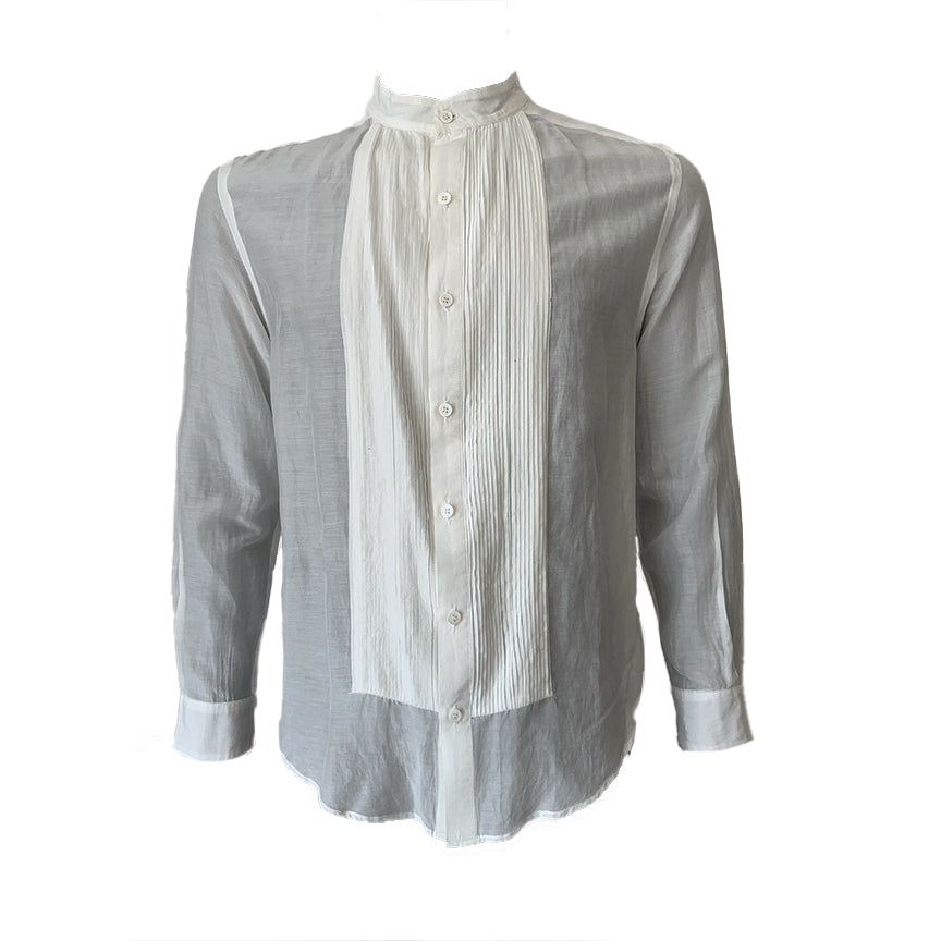 White Mandarin Collar Shirt